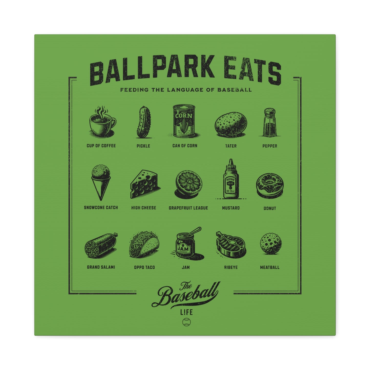 Ballpark Eats_Feeding the Language of Baseball Wall Art Canvas_Grass Green