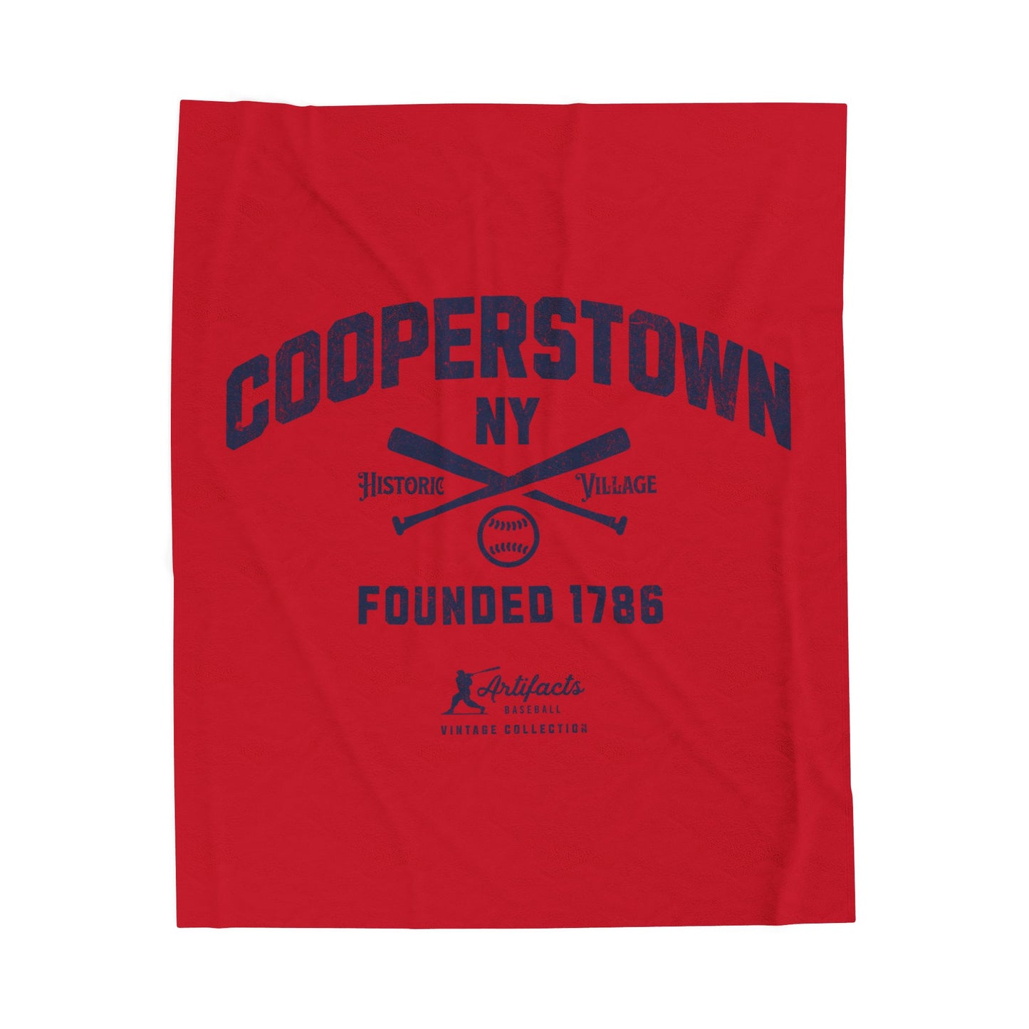 Velveteen Plush Blanket_Artifacts Baseball Collection_Cooperstown NY_Red