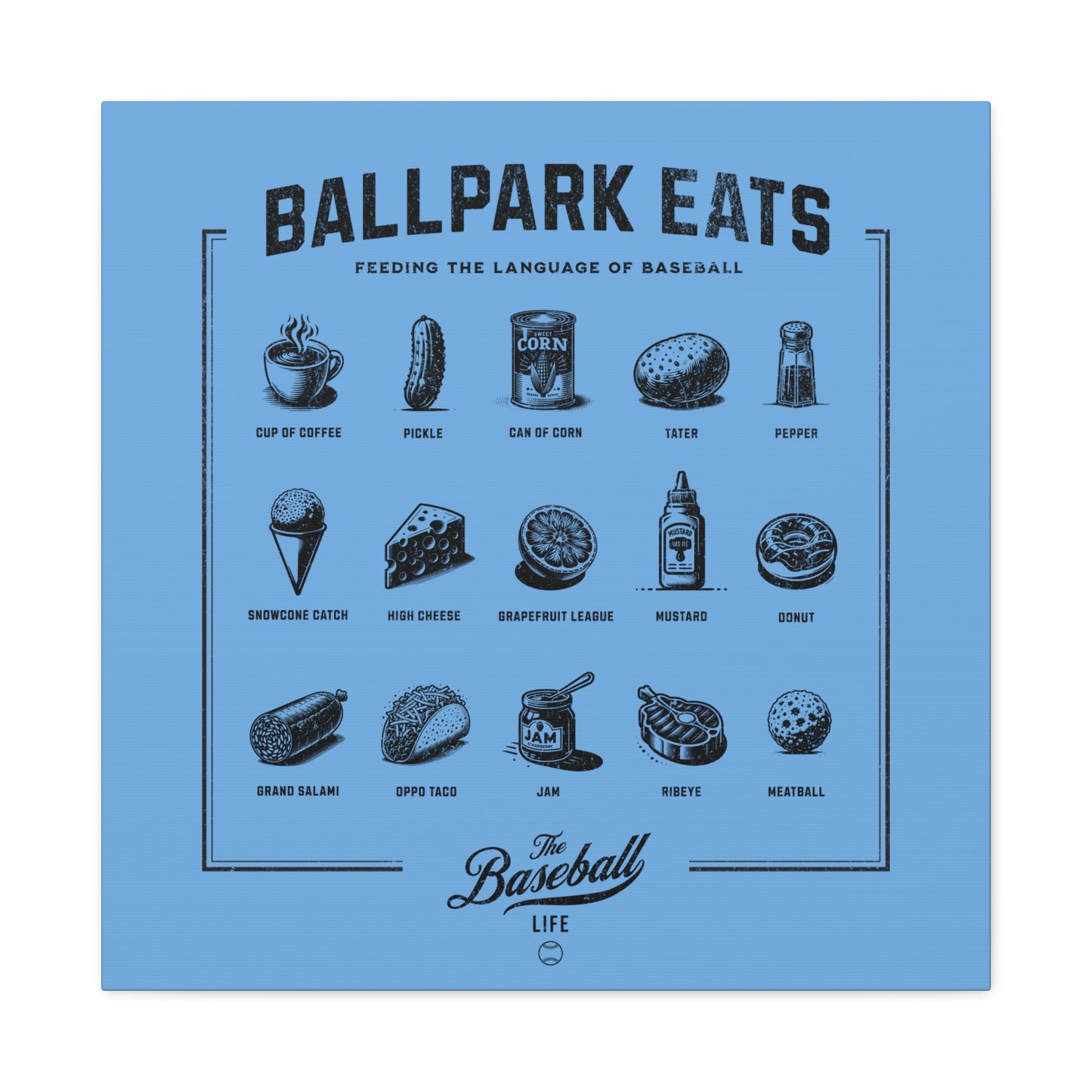 Ballpark Eats_Feeding the Language of Baseball Wall Art Canvas_Carolina Blue