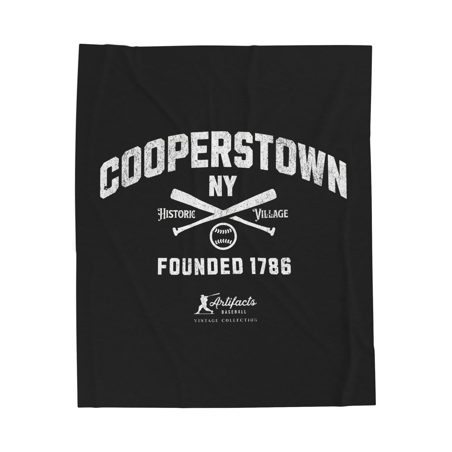 Velveteen Plush Blanket_Artifacts Baseball Collection_Cooperstown NY_Black
