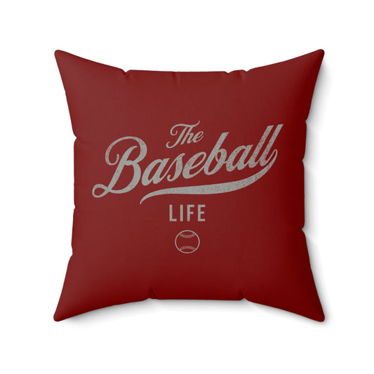 The Baseball Life Accent Pillow_Maroon w Silver Gray Print