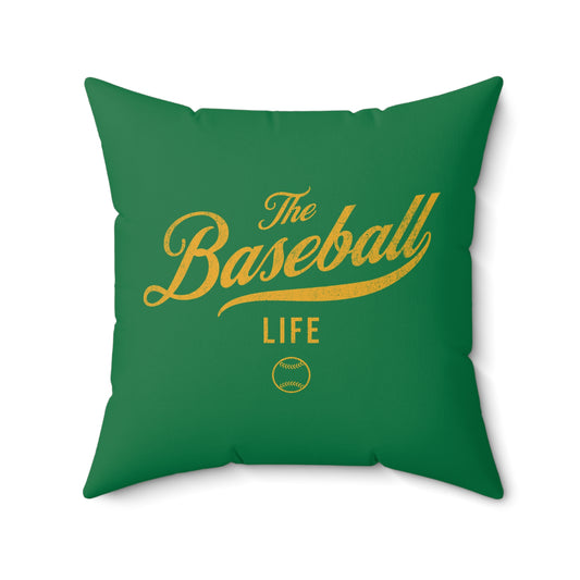 The Baseball Life Accent Pillow_Green w Yellow Gold Print
