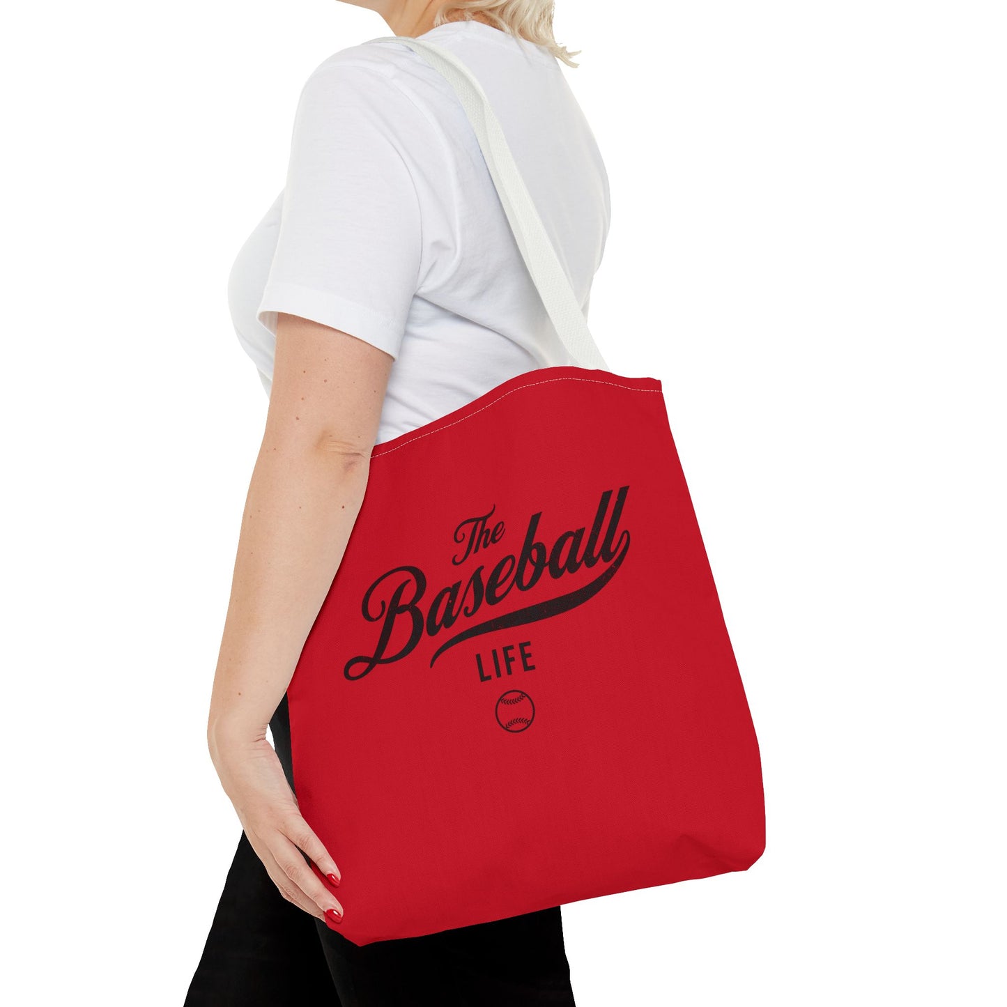 The Baseball Life Tote Bag_Red w Black Print