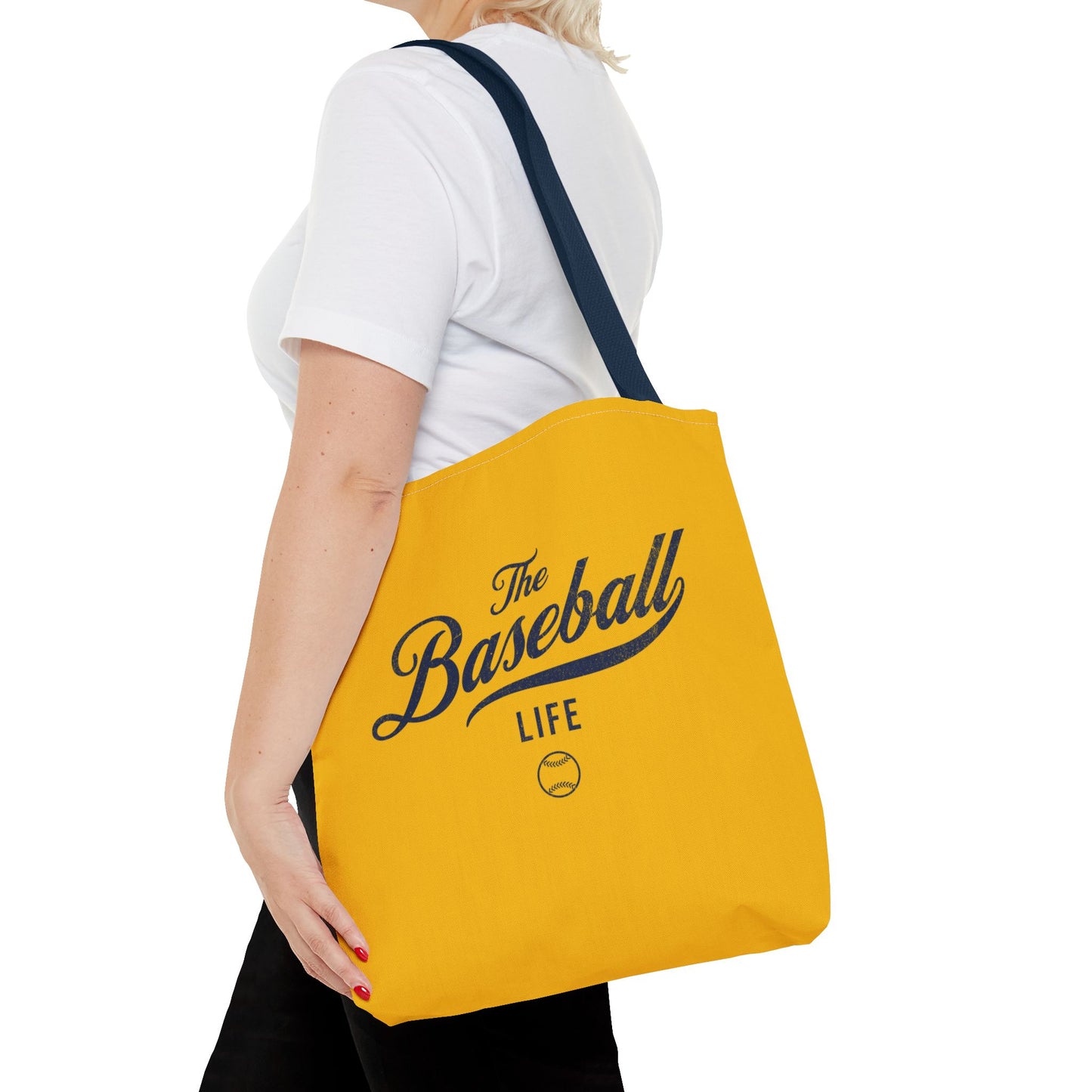 The Baseball Life Tote Bag_Yellow w Navy Print