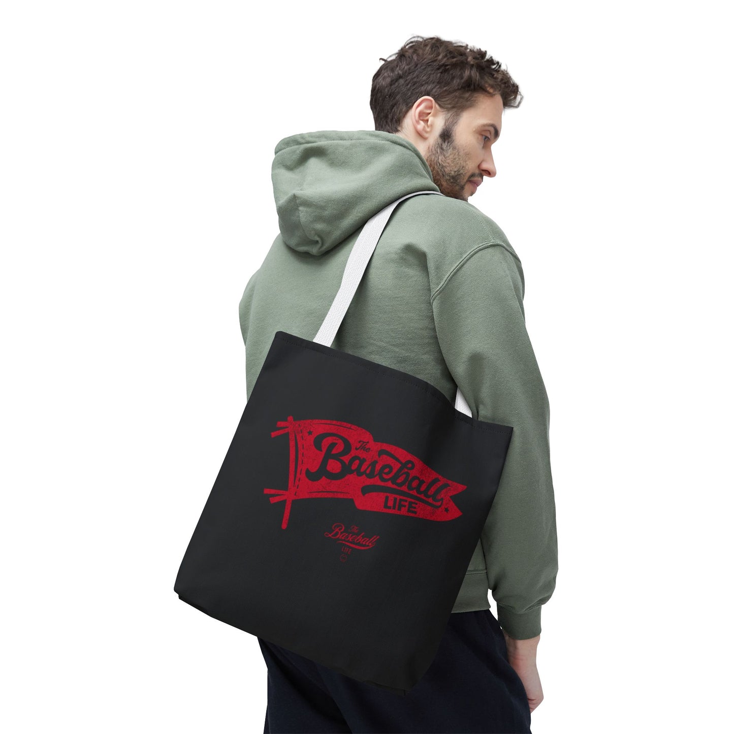 Vintage Pennant Tote Bag_Red Print on Black