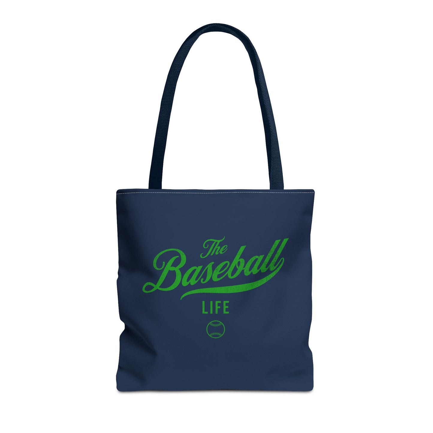 The Baseball Life Tote Bag_Navy w Green Print