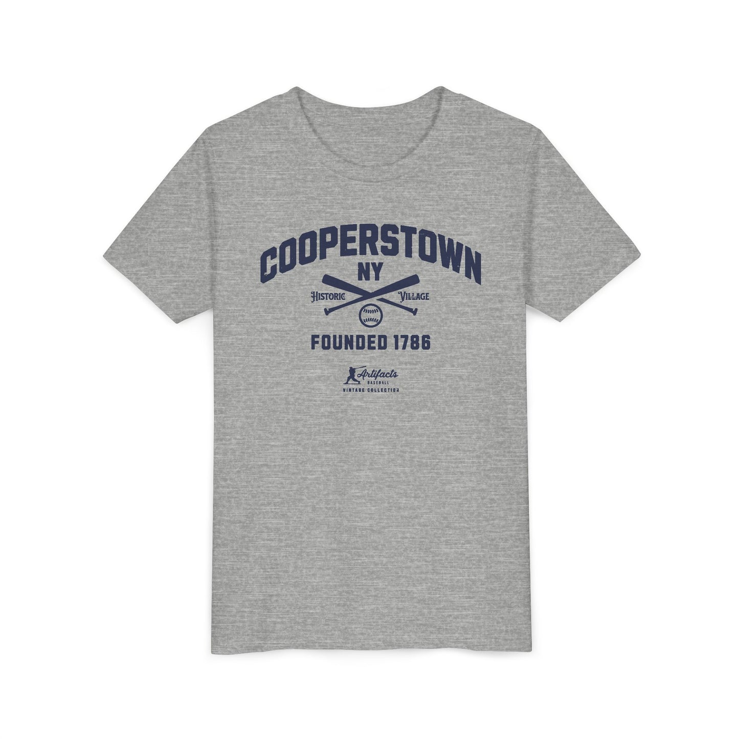 Youth Cooperstown NY Navy Print_Artifacts Baseball Collection T-Shirt