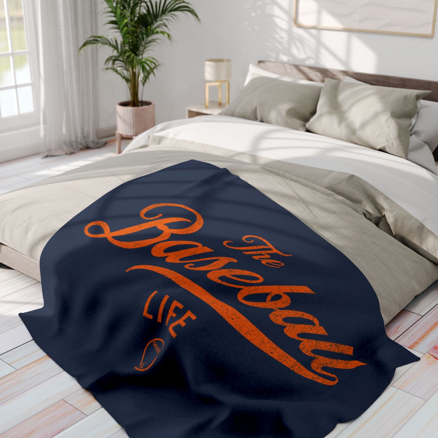 Fleece Blanket_Navy w Orange Print