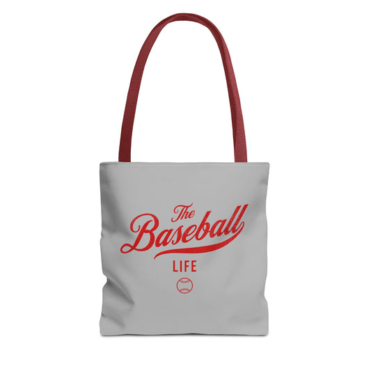 The Baseball Life Tote Bag_Gray w Red Print