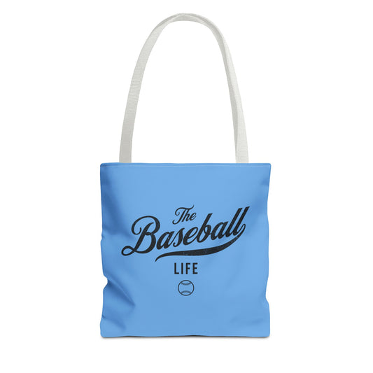 The Baseball Life Tote Bag_Carolina Blue w Black Print