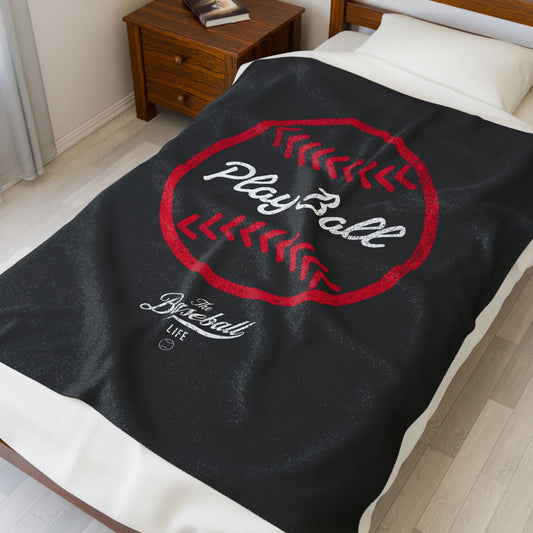 Velveteen Plush Blanket_Play Ball Graphic Baseball_Black