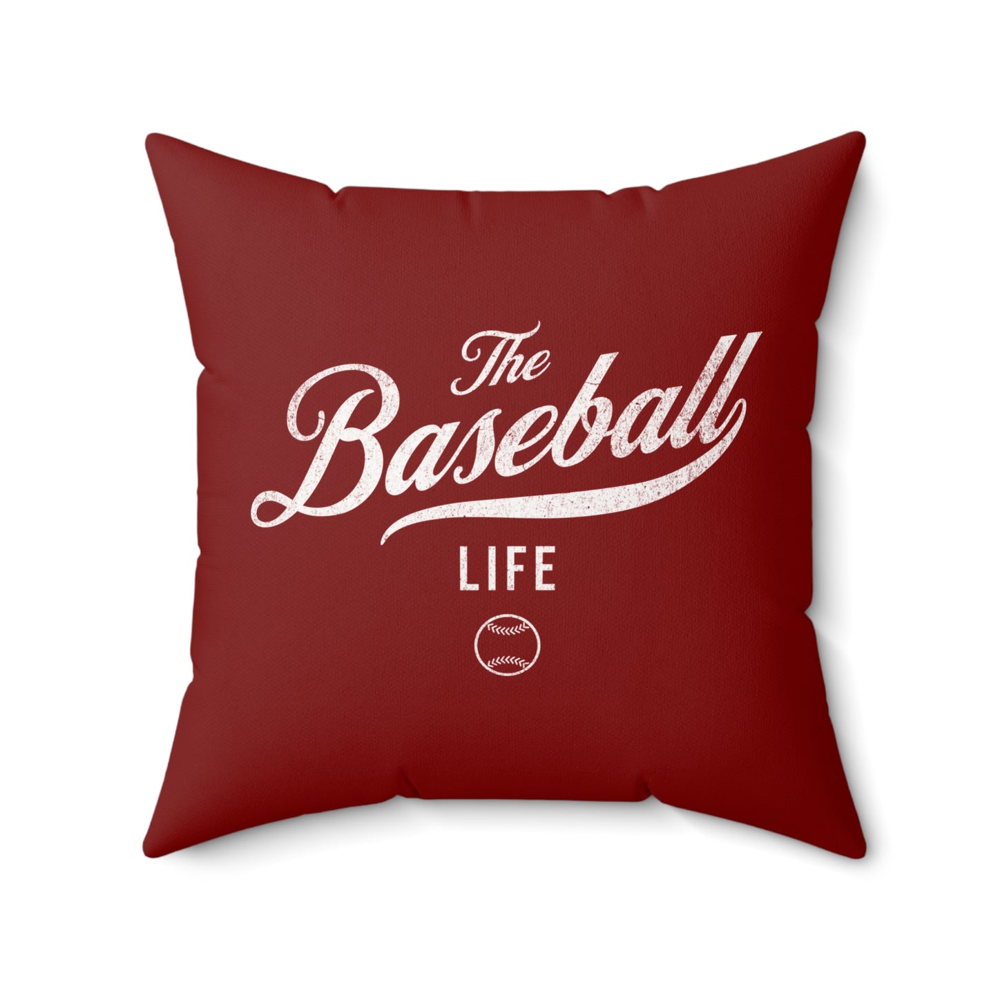 The Baseball Life Accent Pillow_Maroon w White Print