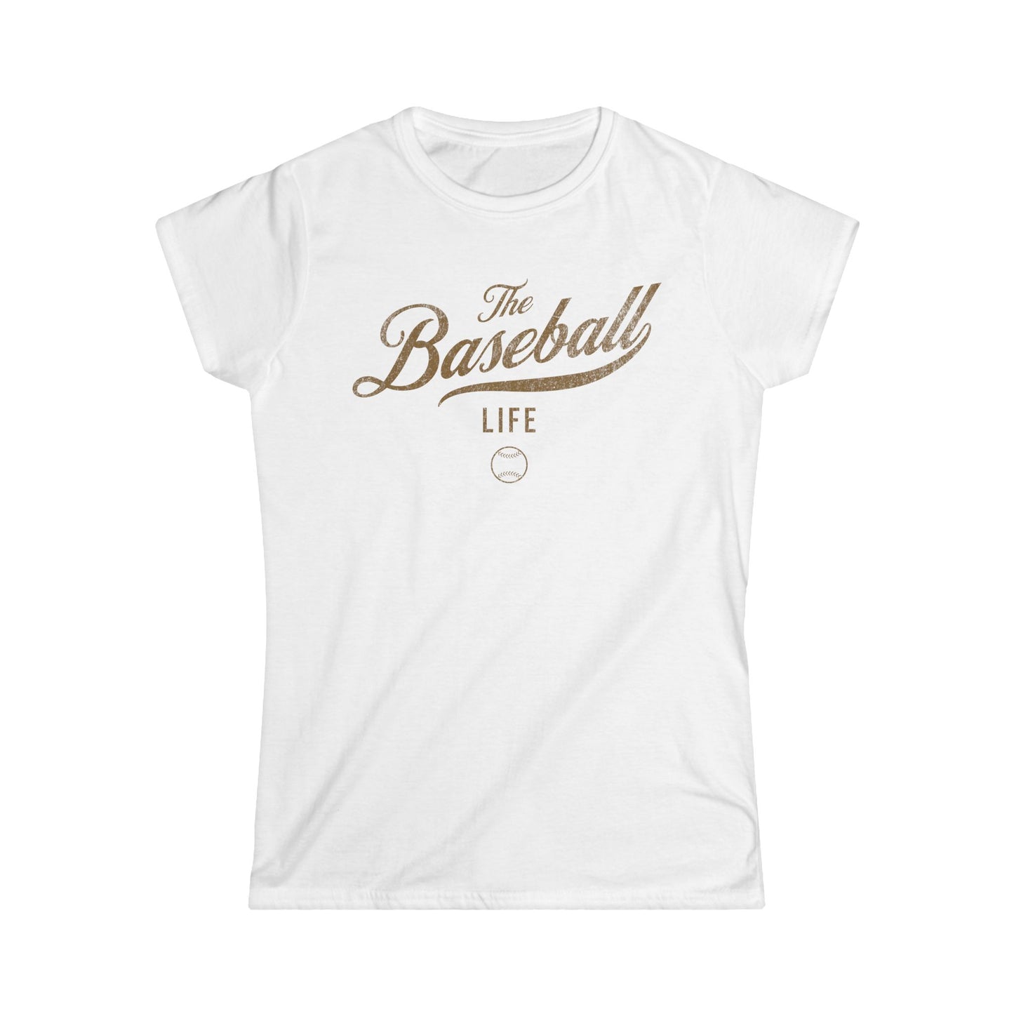 The Baseball Life Classic Script Tee_Women's_Old Gold Print