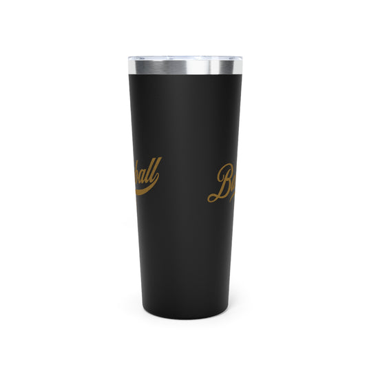 The Baseball Life 22oz Insulated Travel Tumbler_Black w Old Gold Print