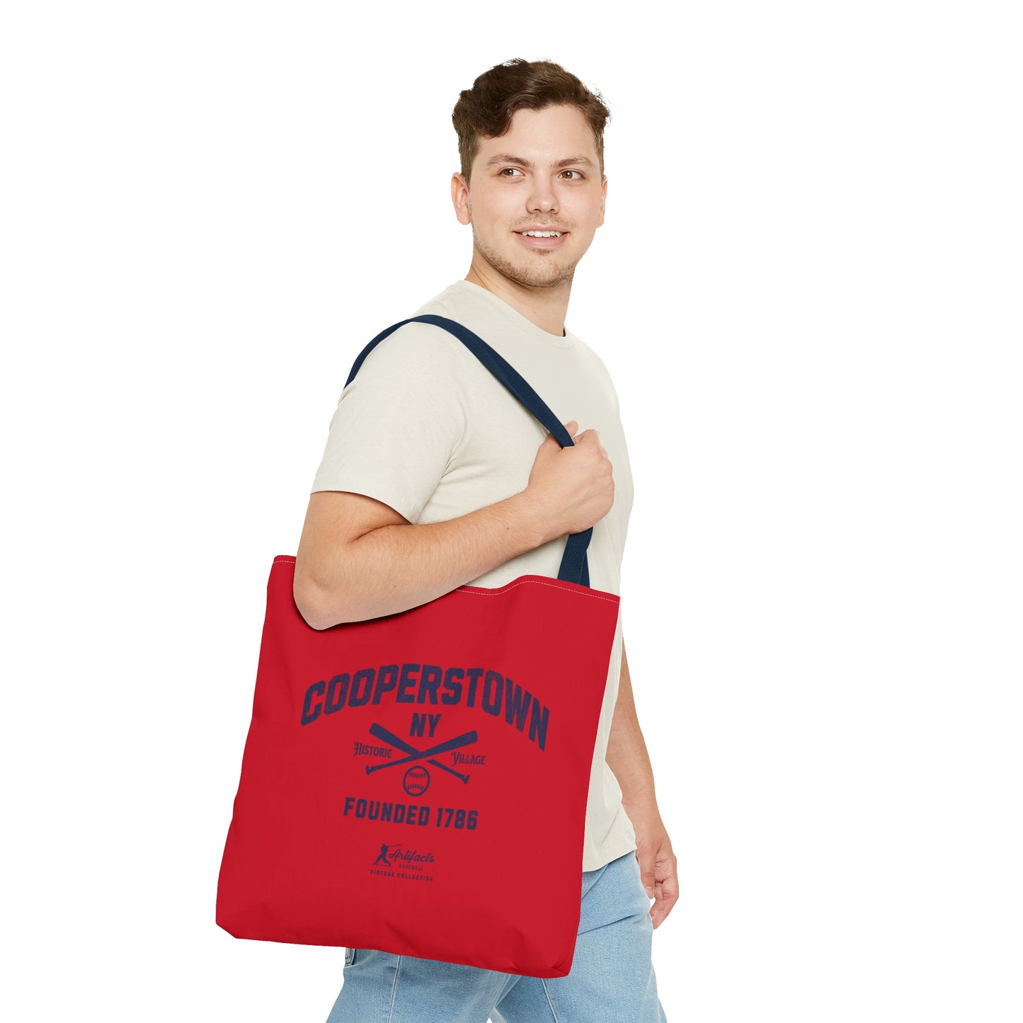 Cooperstown, NY Tote Bag_Red w Navy Print
