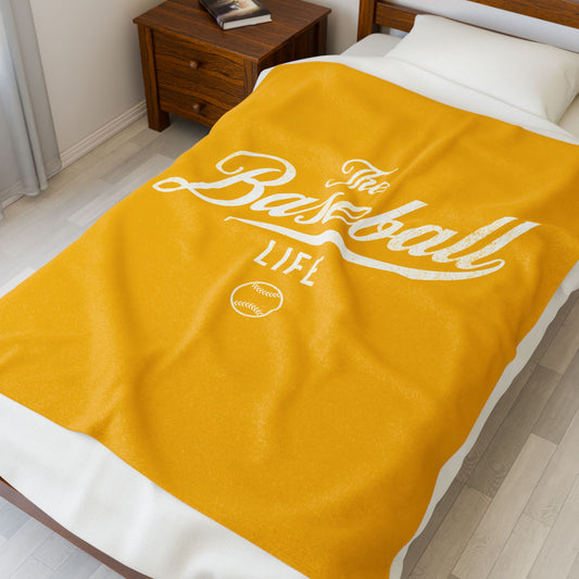 Velveteen Plush Blanket_Yellow Gold with White Print