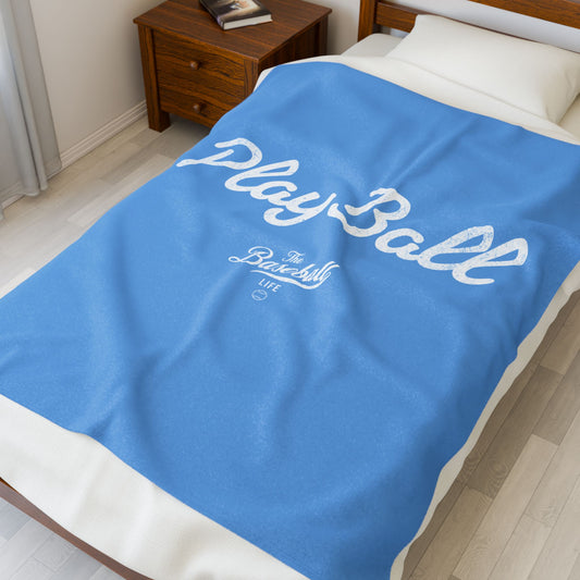 Velveteen Plush Blanket_Play Ball_Carolina Blue