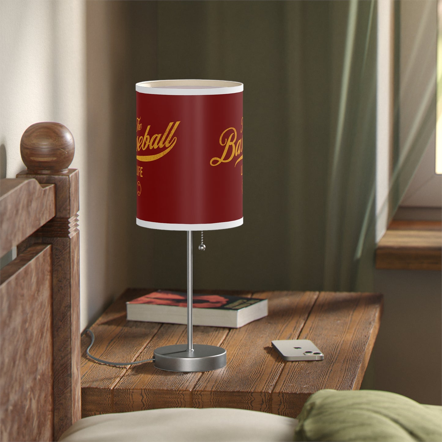 Table Lamp_Maroon w Yellow Gold Print