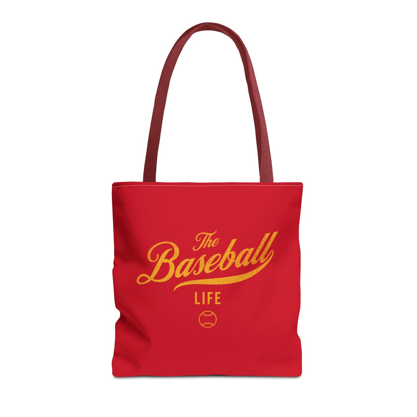 The Baseball Life Tote Bag_Red w Yellow Gold Print