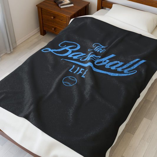 Velveteen Plush Blanket_Black with Carolina Blue Print
