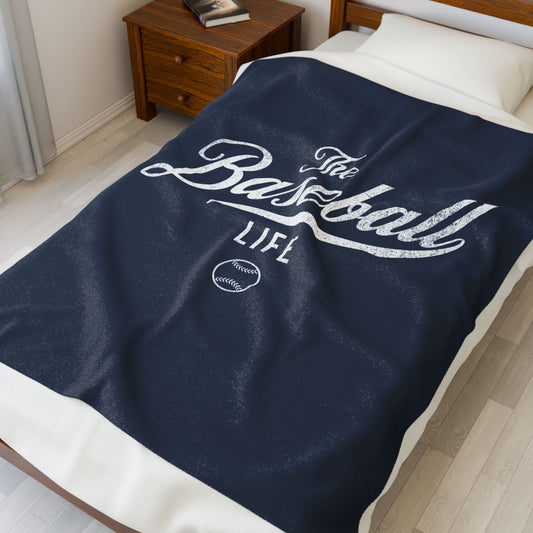 Velveteen Plush Blanket_Navy with White Print