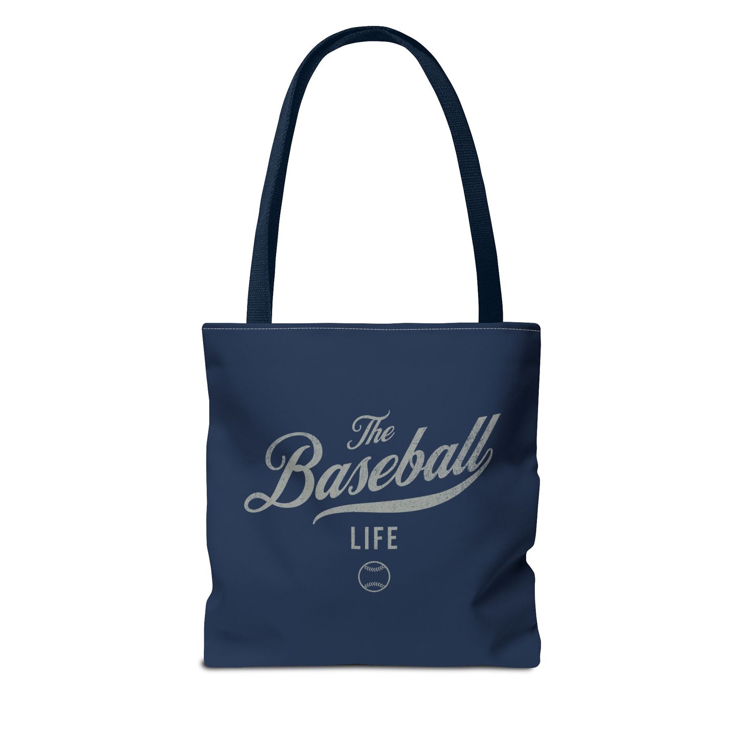 The Baseball Life Tote Bag_Navy w Silver Gray Print