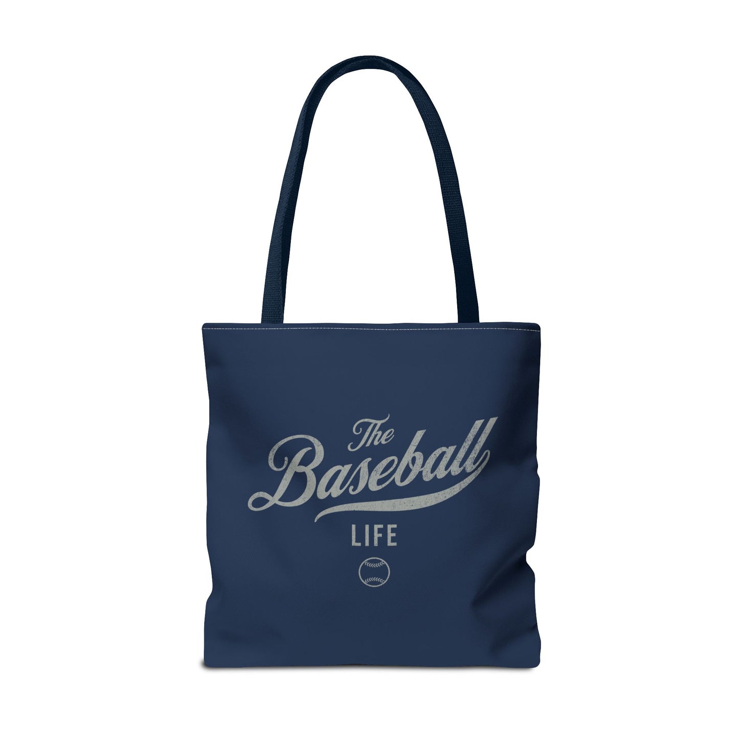 The Baseball Life Tote Bag_Navy w Silver Gray Print