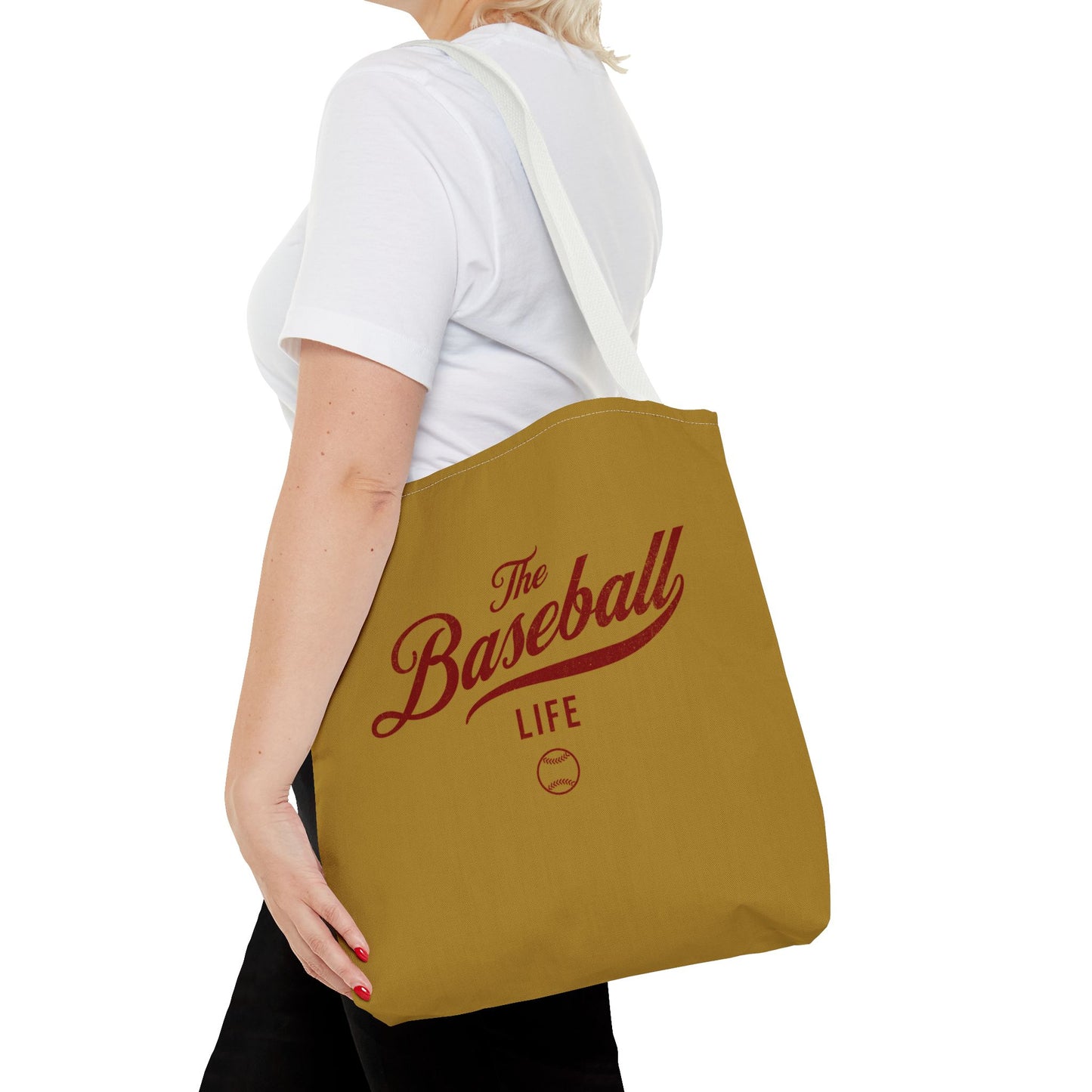 The Baseball Life Tote Bag_Old Gold w Maroon Print