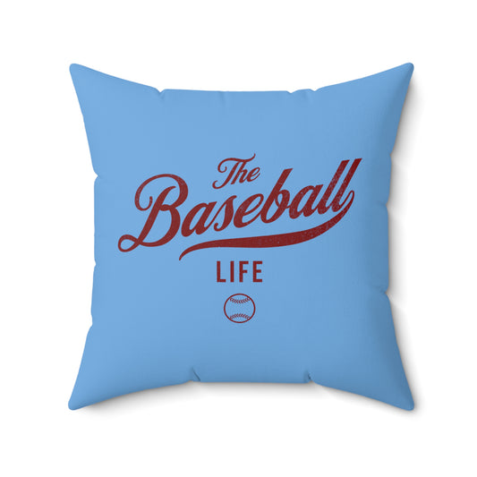 The Baseball Life Accent Pillow_Carolina Blue w Maroon Print