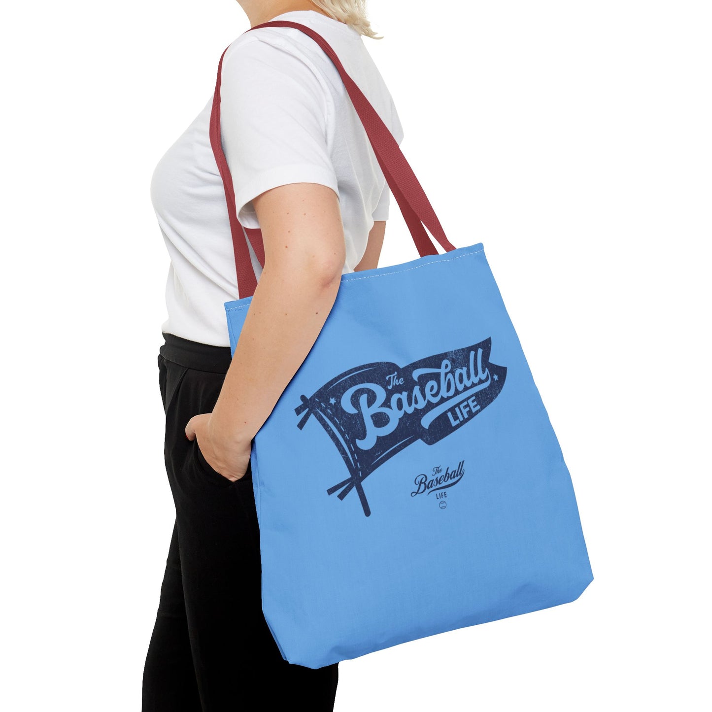 Vintage Pennant Tote Bag_Navy Print on Carolina Blue
