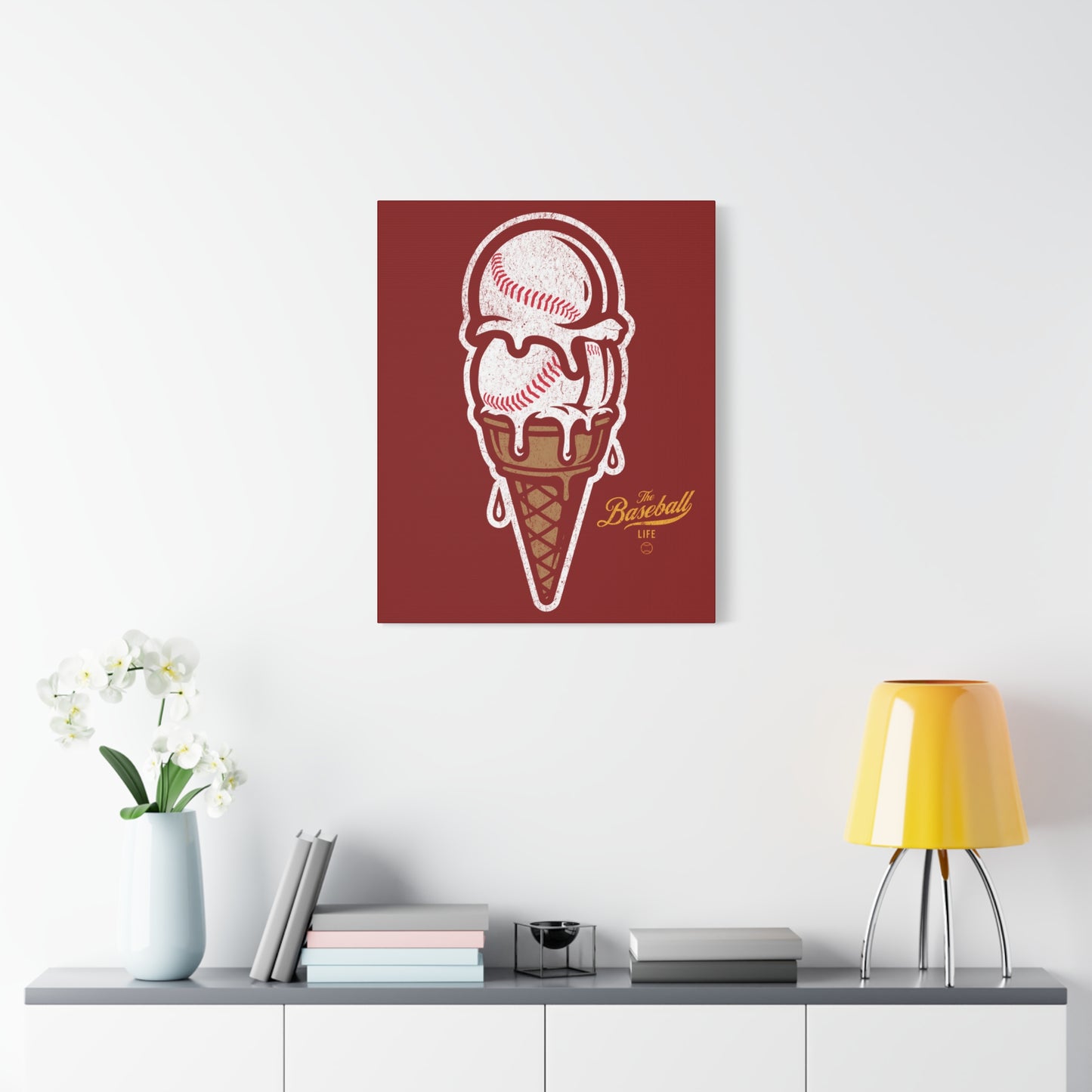 Baseball Ice Cream Cone Wall Art Canvas_Cardinal Red