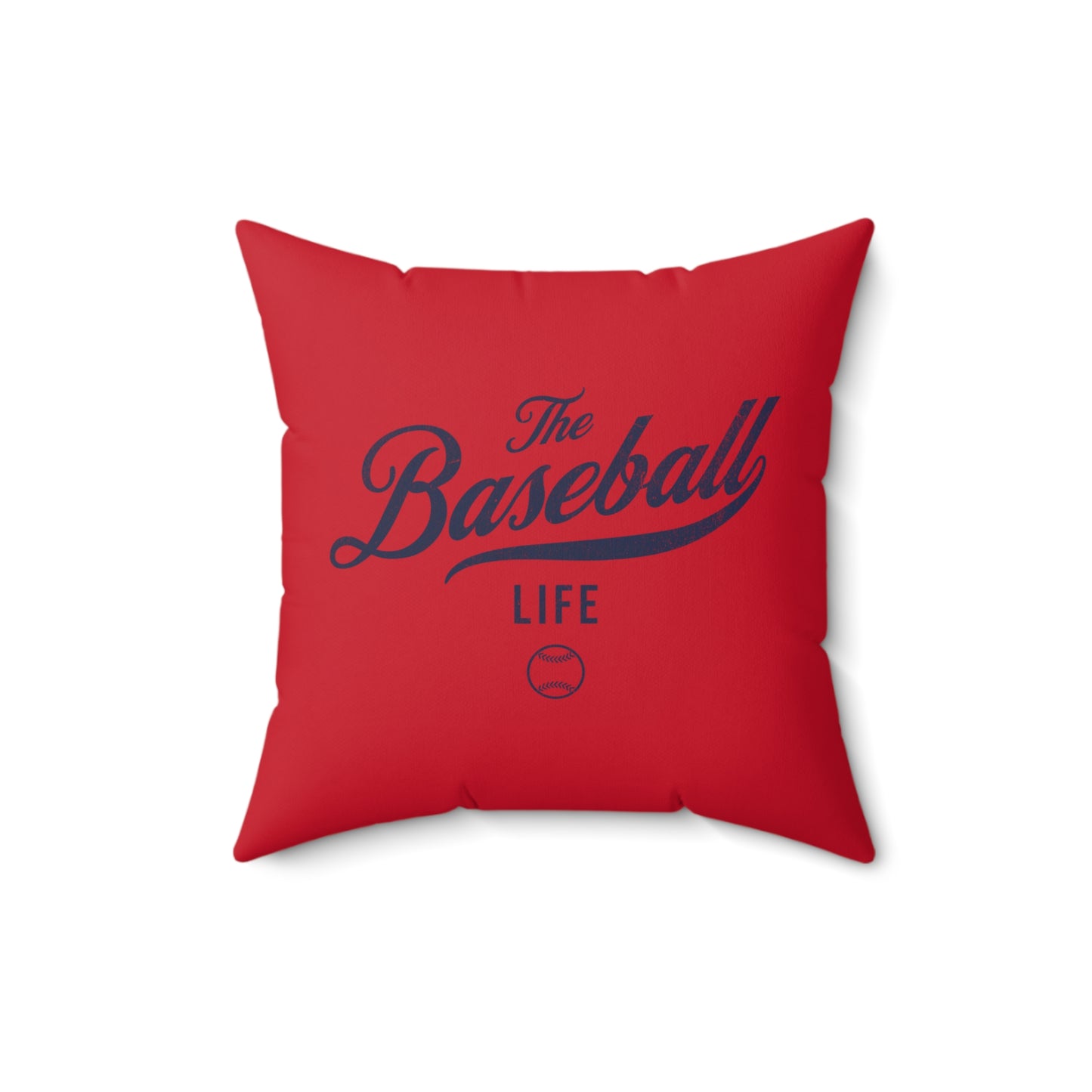 The Baseball Life Accent Pillow_Red w Navy Print