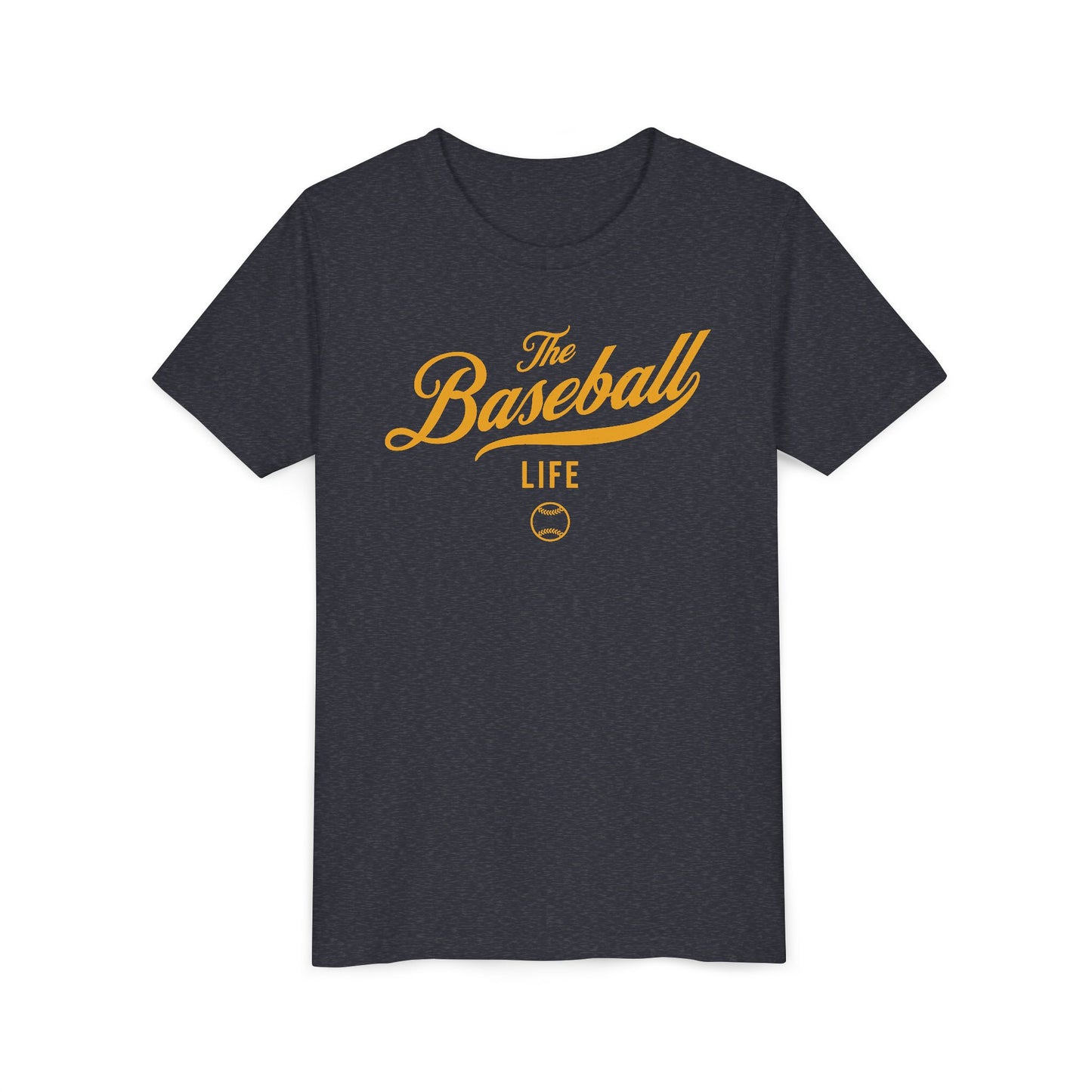 Youth The Baseball Life Classic Script T-Shirt_Yellow Gold Print