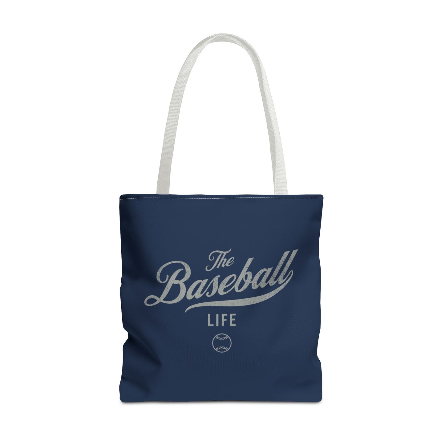 The Baseball Life Tote Bag_Navy w Silver Gray Print