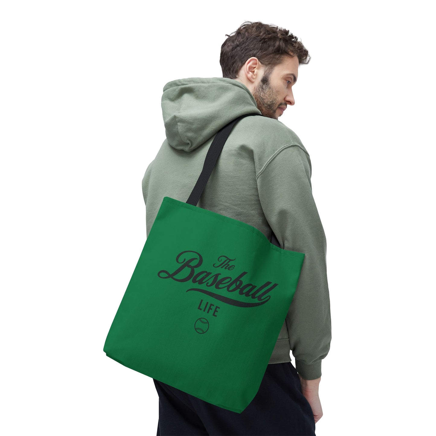 The Baseball Life Tote Bag_Green w Black Print