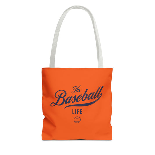 The Baseball Life Tote Bag_Orange w Navy Print