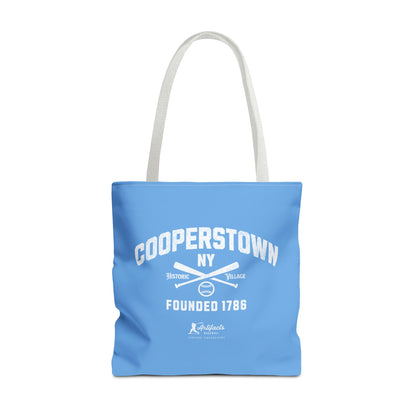Cooperstown, NY Tote Bag_Carolina Blue w White Print