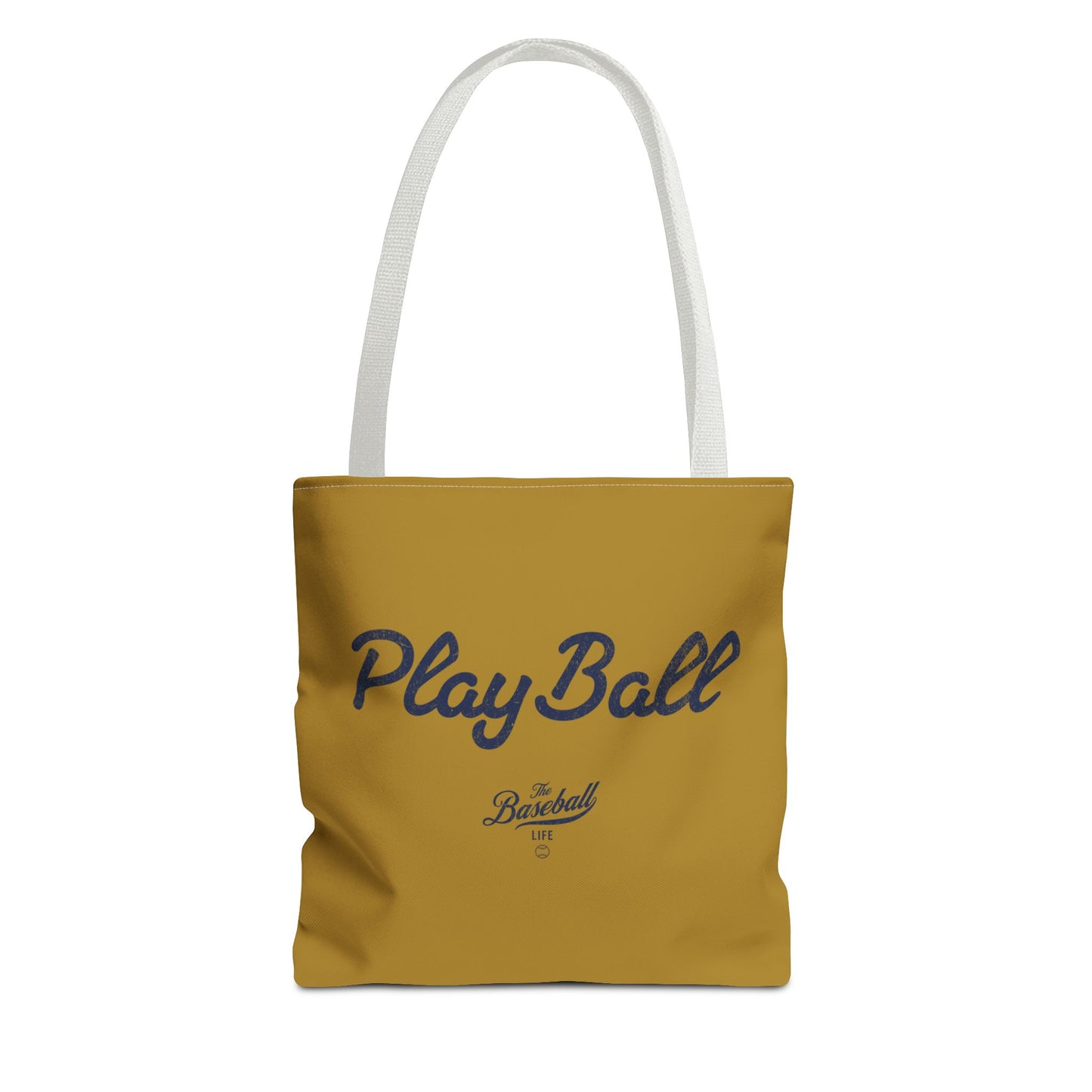 Play Ball Tote Bag_Old Gold with Navy Print