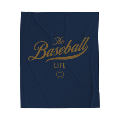 Velveteen Plush Blanket_Navy with Old Gold Print