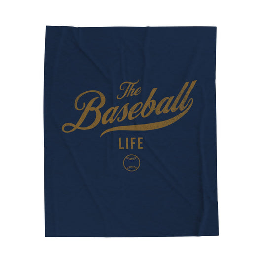 Velveteen Plush Blanket_Navy with Old Gold Print