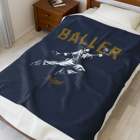 Velveteen Plush Blanket_Baller_Navy