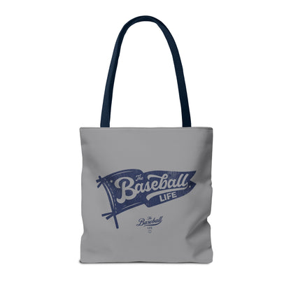 Vintage Pennant Tote Bag_Navy Print on Medium Gray
