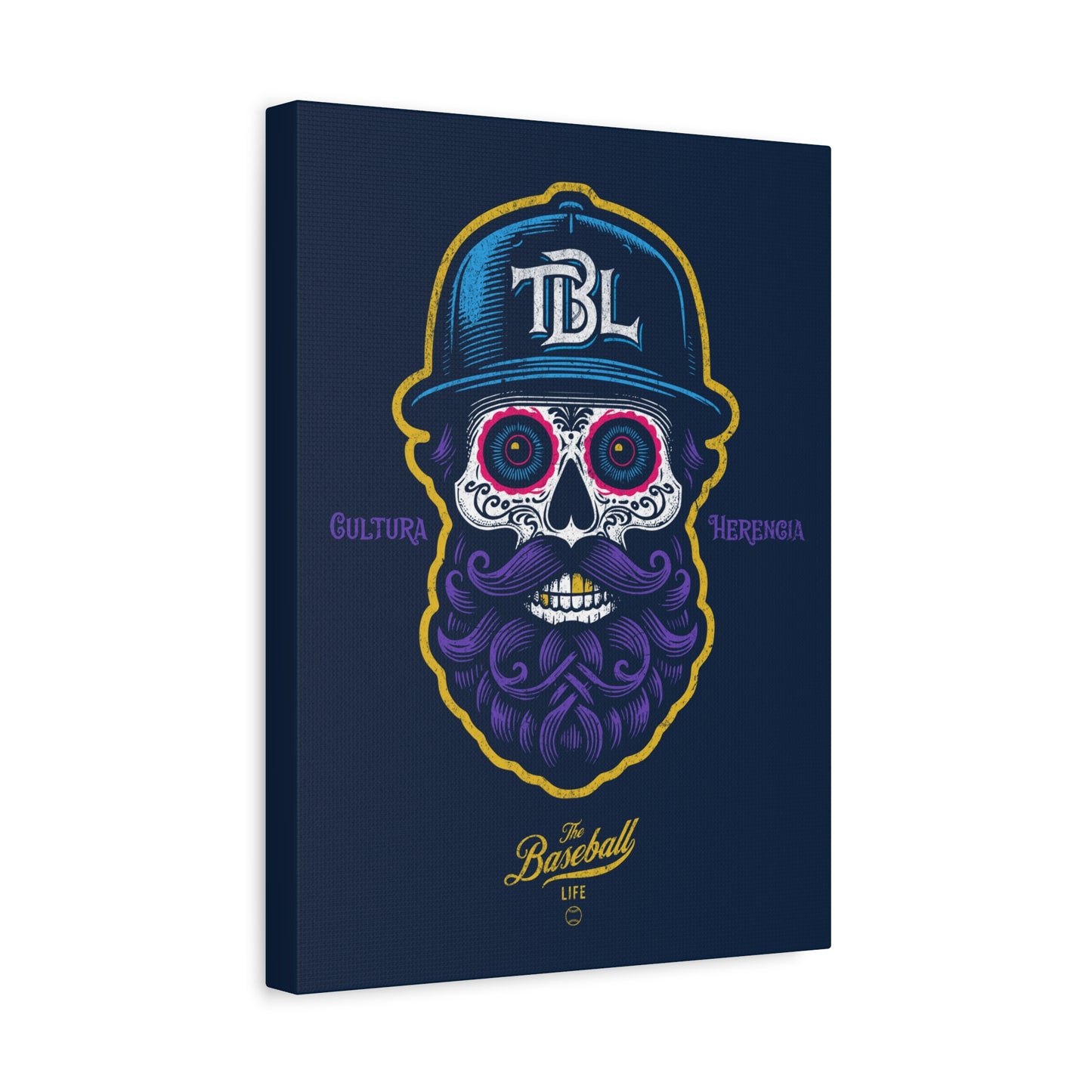 Beisbol Sugar Skull Series_Player 2 Wall Art Canvas_Navy