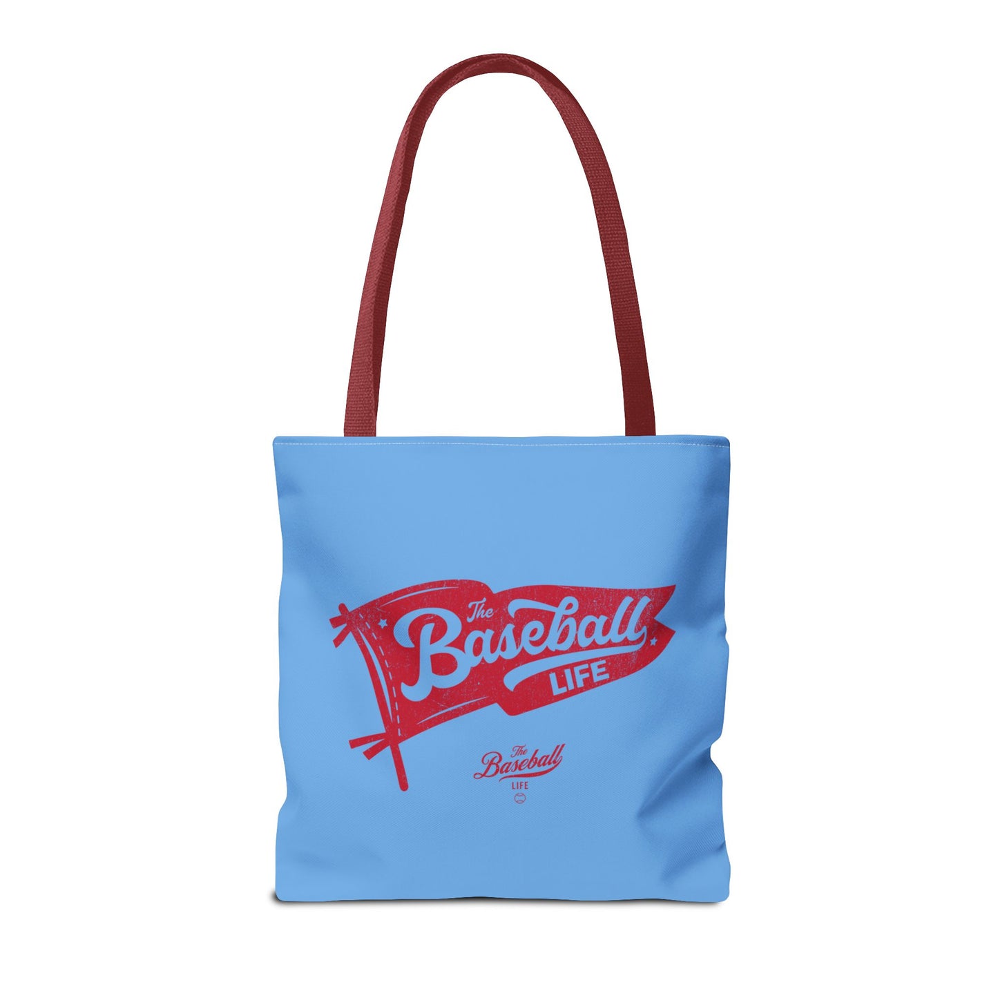 Vintage Pennant Tote Bag_Red Print on Carolina Blue