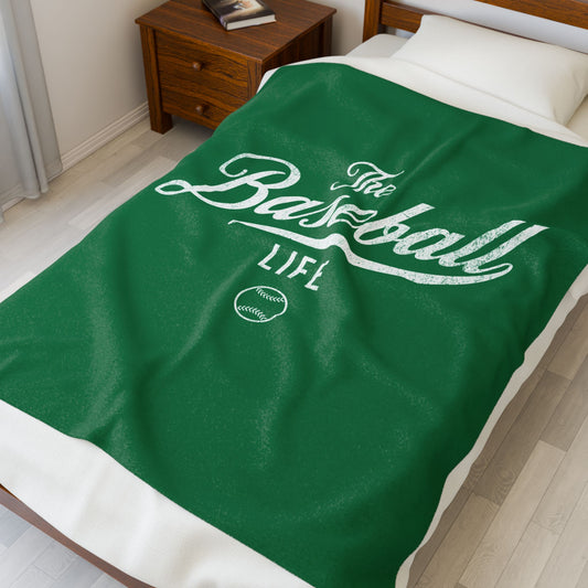 Velveteen Plush Blanket_Green with White Print