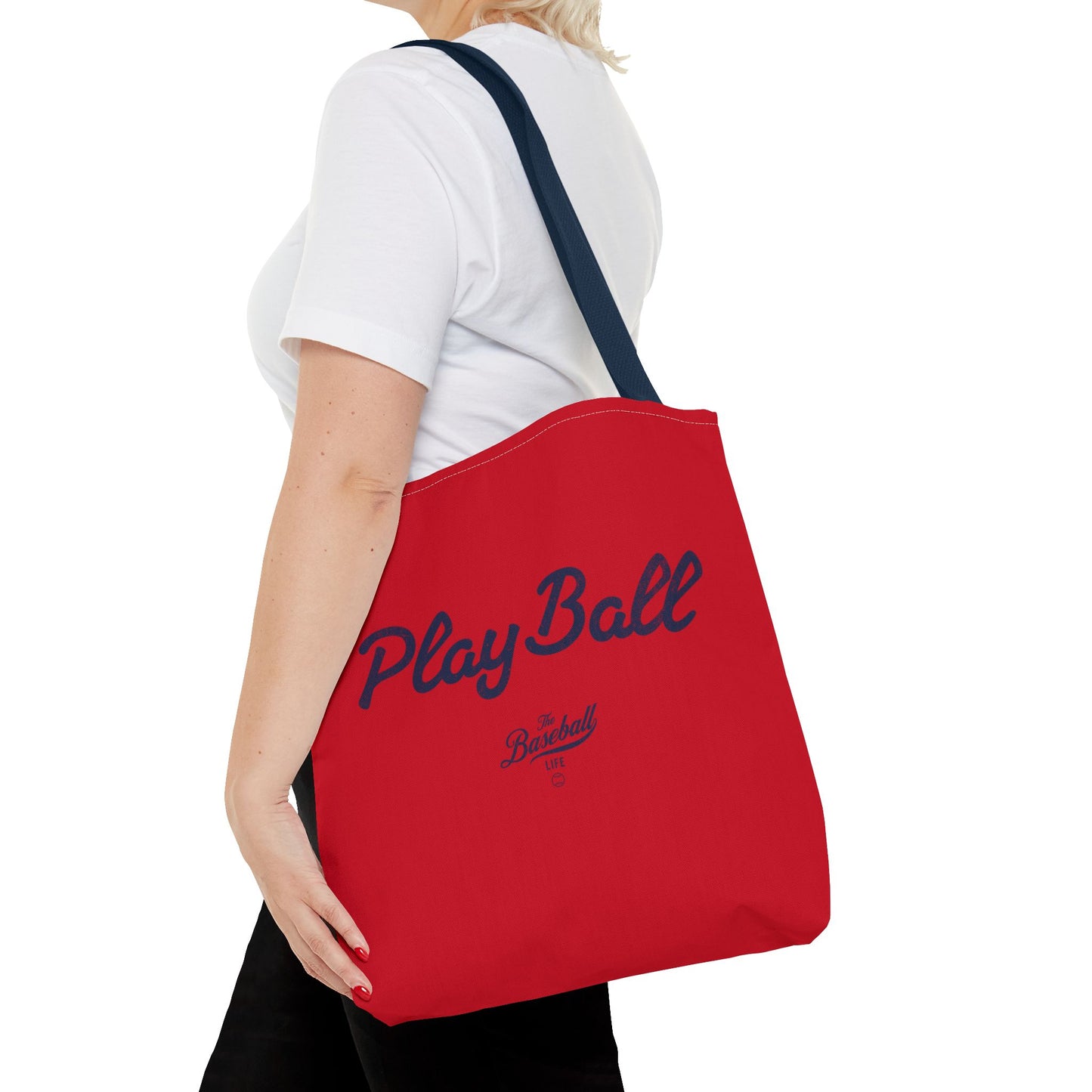 Play Ball Tote Bag_Red with Navy Print