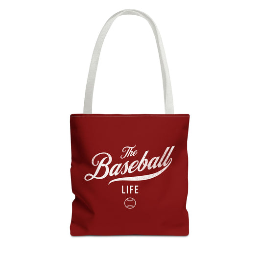 The Baseball Life Tote Bag_Maroon w White Print