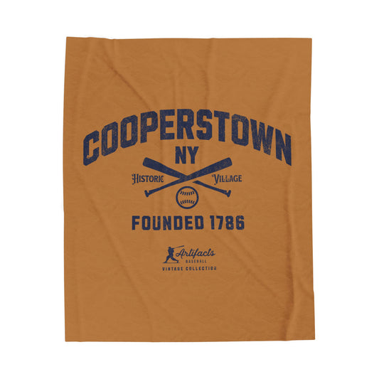 Velveteen Plush Blanket_Artifacts Baseball Collection_Cooperstown NY_Light Brown
