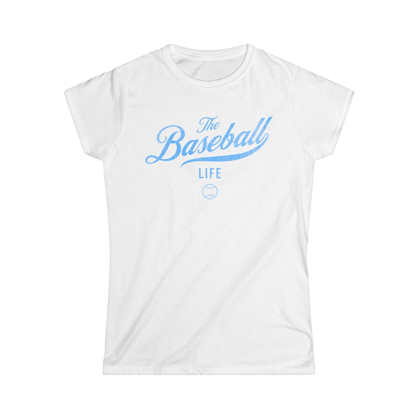 The Baseball Life Classic Script Tee_Women's_Carolina Blue Print