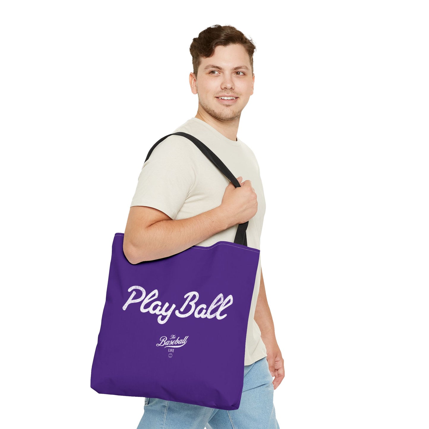 Play Ball Tote Bag_Purple with White Print